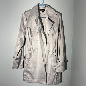 A. Byer long silver satin jacket - size large